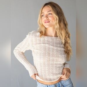 NATURAL LIFE Cream Textured Lace Women's Blouse